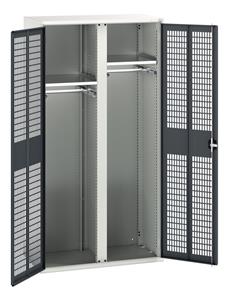 verso ventilated door kitted cupboard with 2 shelves, 2 rail & partition. WxDxH: 1050x550x2000mm. RAL 7035/5010 or selected Bott Verso Ventilated door Tool Cupboards Cupboard with shelves